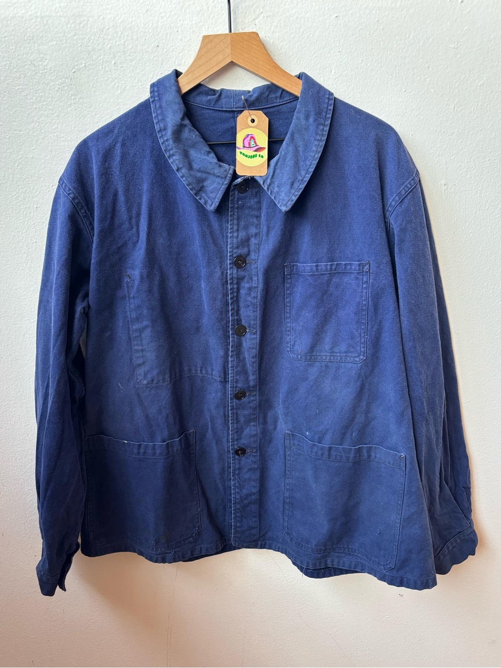 French workwear vintage Men's Blue Button-Up Work Jacket